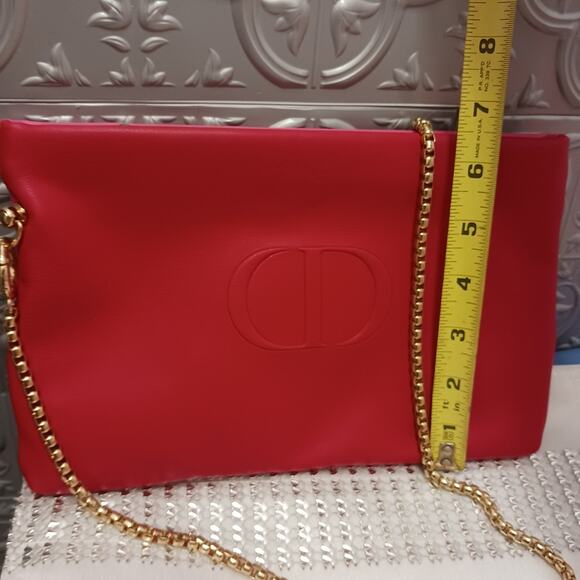 DIOR Crossbody Red Pink REVERSIBLE Shoulder Bag Flat Beaute Cosmetic Converted - Picture 13 of 16